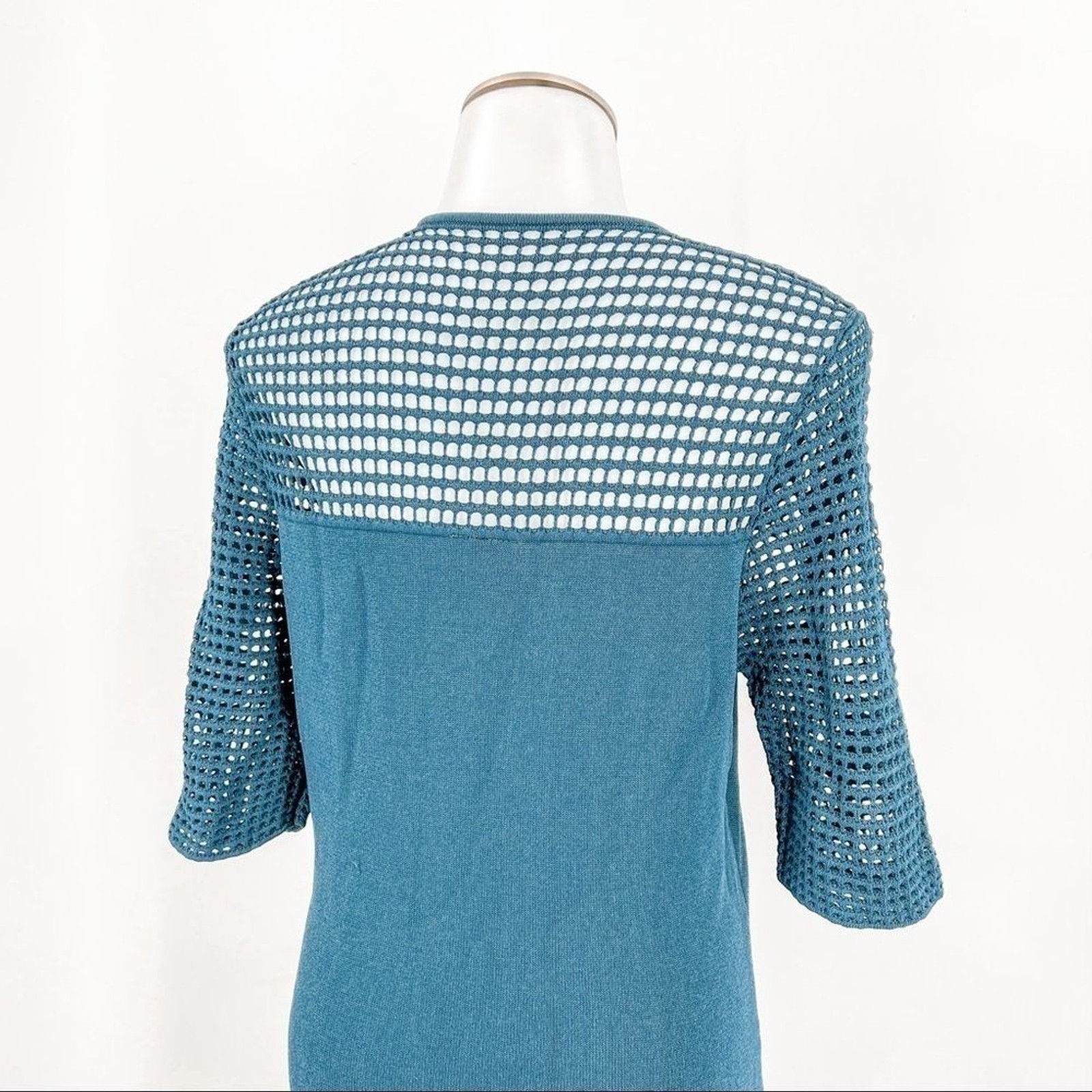 NANETTE LEPORE Ocean Teal Perforated Stretch Sweater Dress