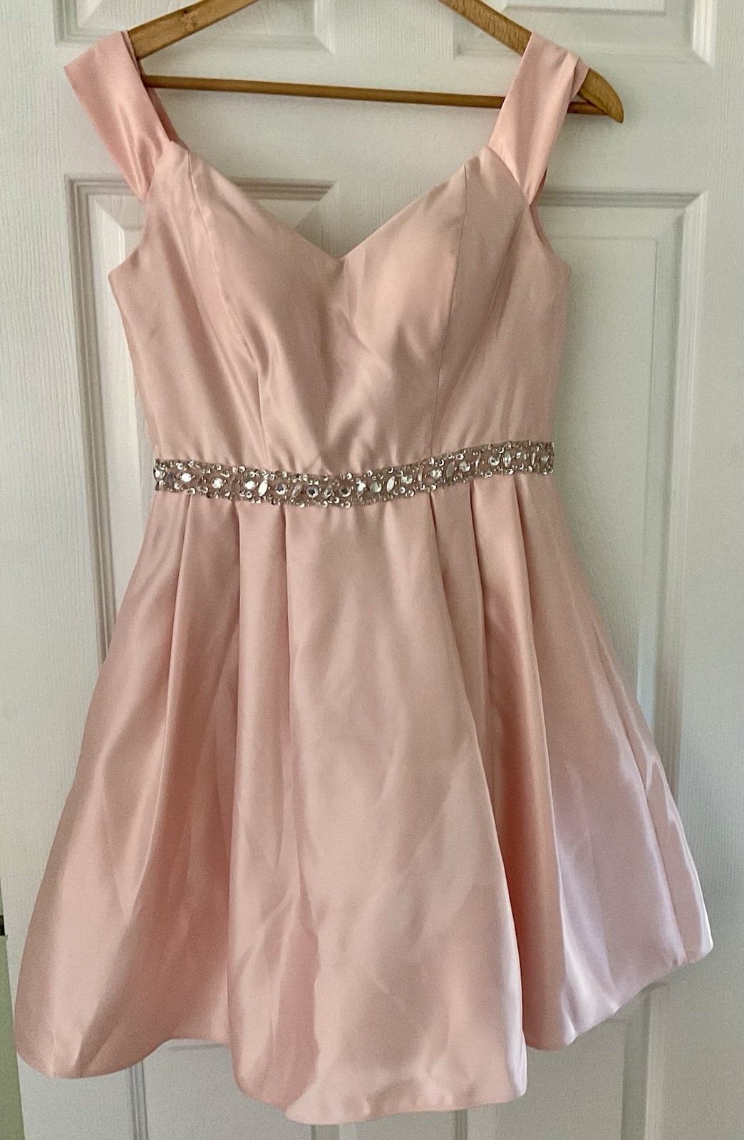 Cindy Collection Fit N Flare Dress Mini Pink Satin Rhinestone Prom Wedding Gown