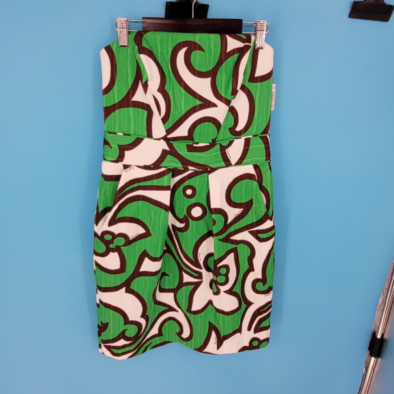 Milly Strapless Abstract Leaf Print Sheath Dress Women Size 4 Green Brown NWT