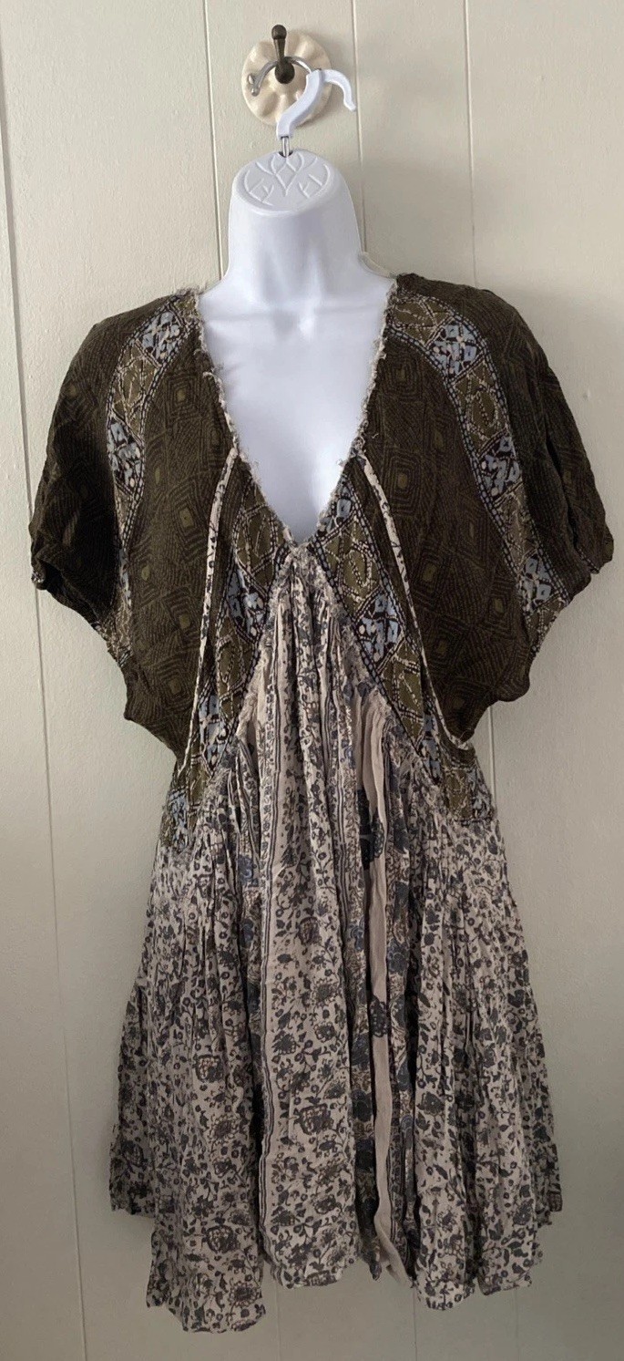 Free People Wild World Floral Mini Tunic Dress Size Small Pockets Boho Flowy