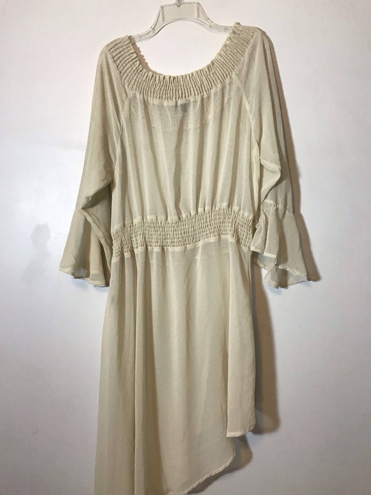 Vintage Y2K Sheer Gypsy Coquette Flowy Smocked Bodice Asymmetrical Off White XL