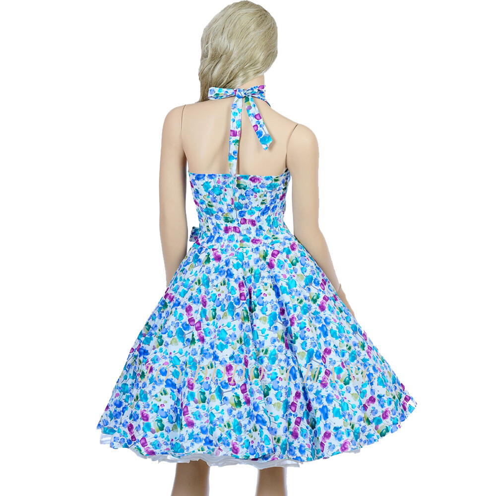 Vintage 50s 60s 70s Swing Retro Rockabilly Dress Cotton Floral Ball Party Dress