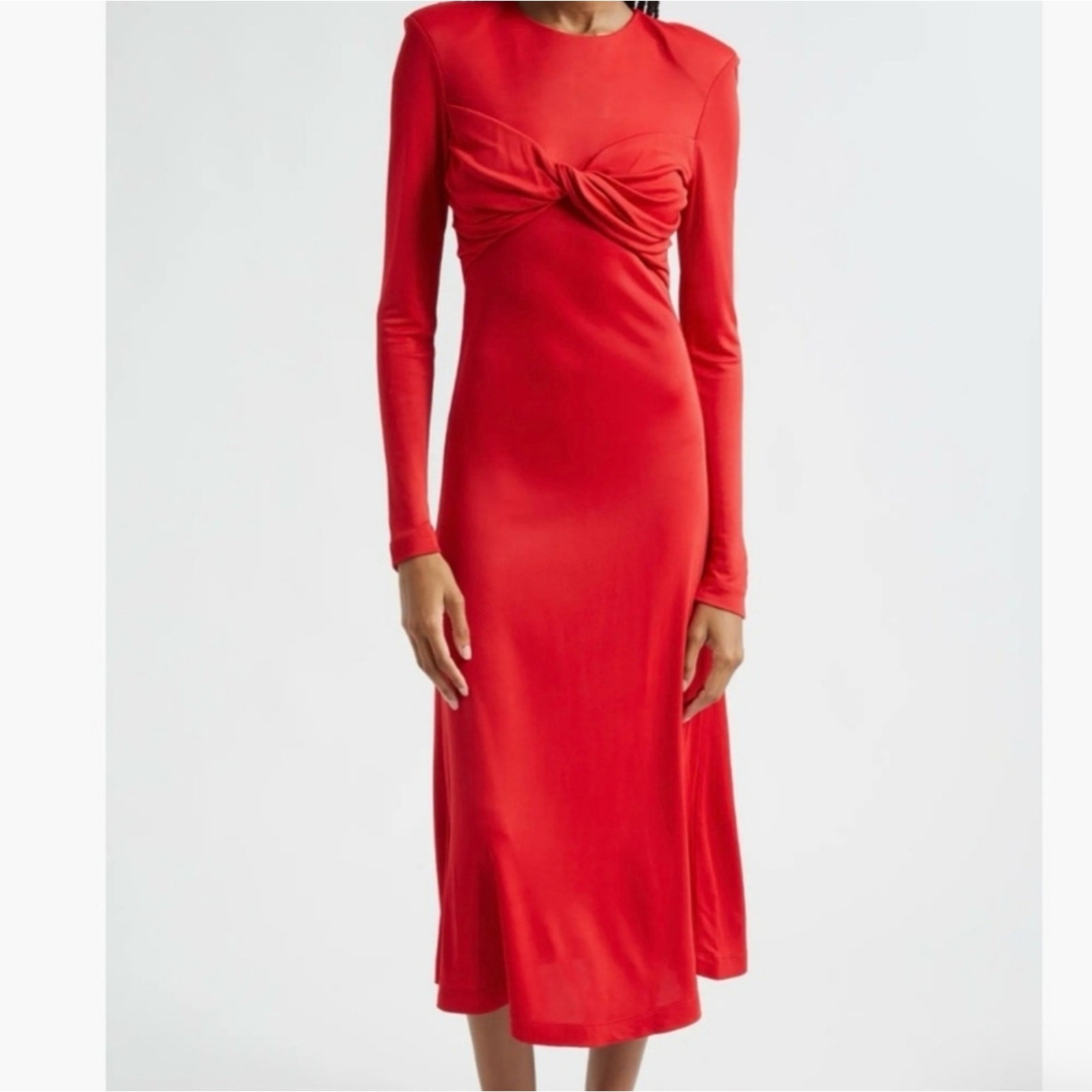 FARM Rio Red Twist Bust Long Sleeve Midi Dress M