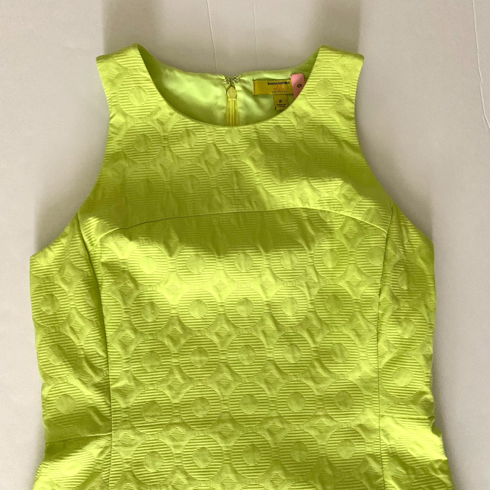 Banana Republic x Milly Cotton Jacquard Geometric Sheath Shift Dress 2 Lime