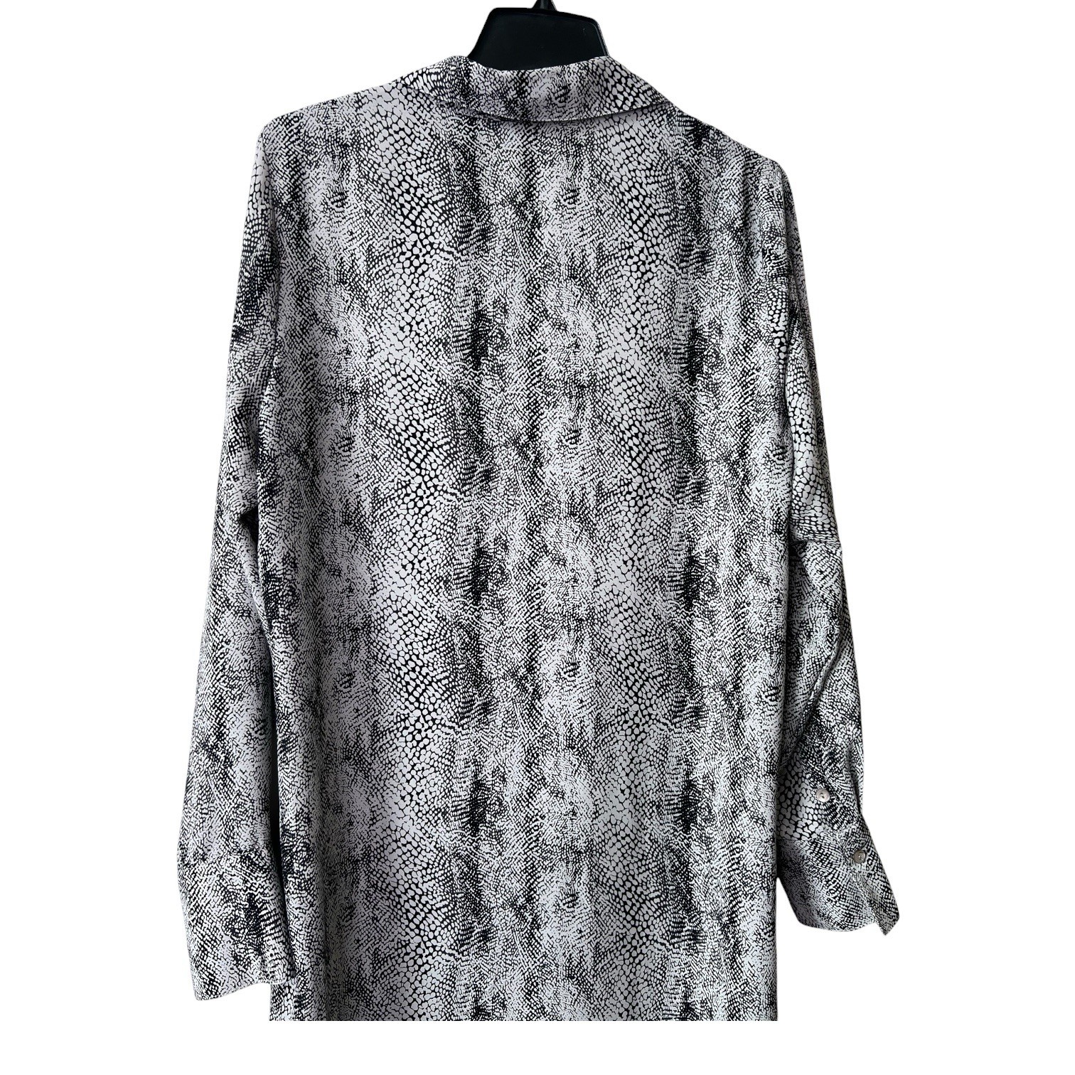Franne Golde Snake Skin Print Shirt Dress Women’s L Black Gray Button Up