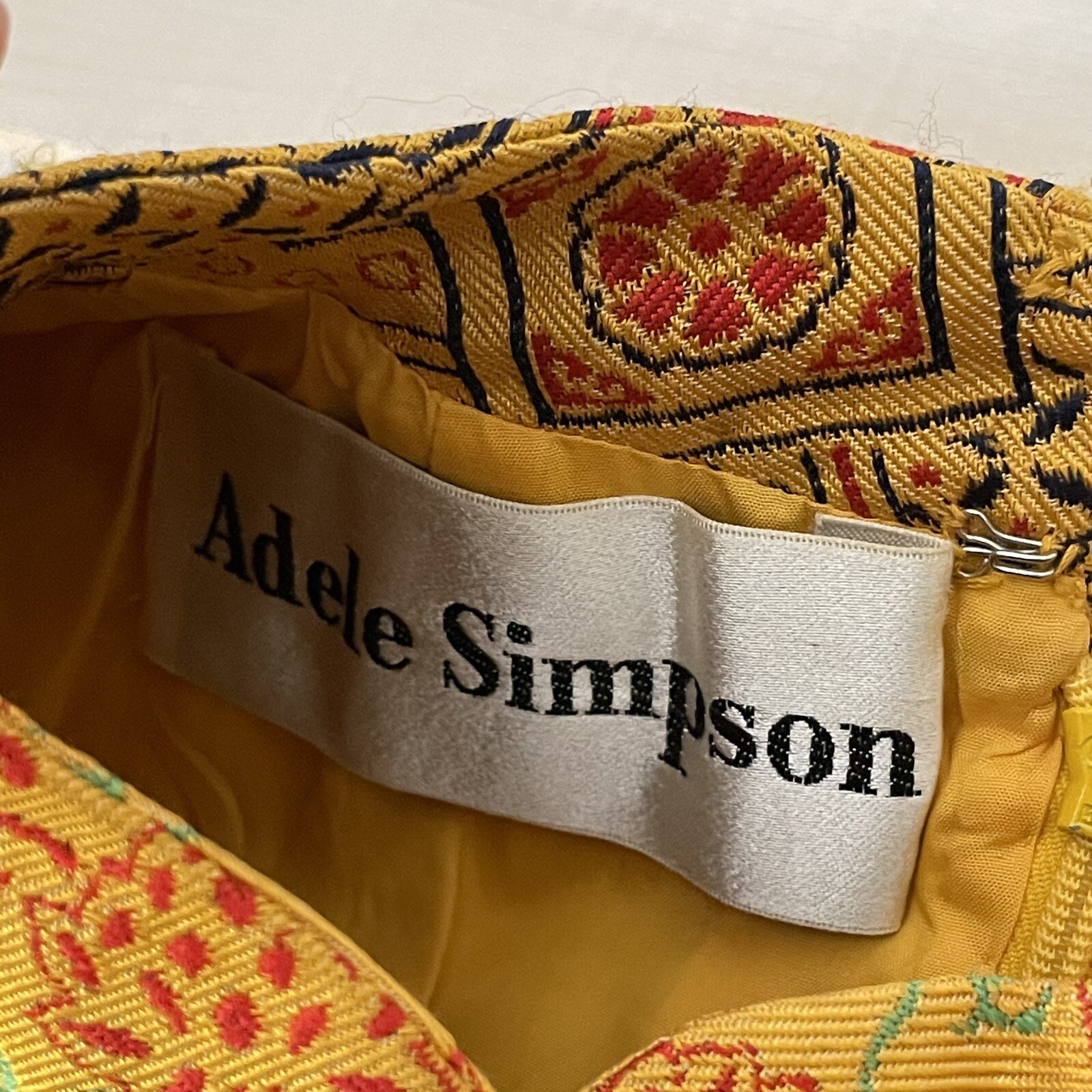 1960s ADELE SIMPSON Yellow Silk Blend Jacquard Chinese Inspired Dress VTG Rare
