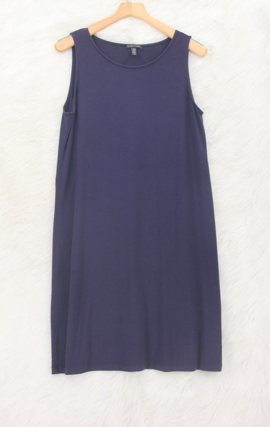 Eileen Fisher Sleeveless Navy Slip Midi Dress Medium Lightweight Stretch #1188