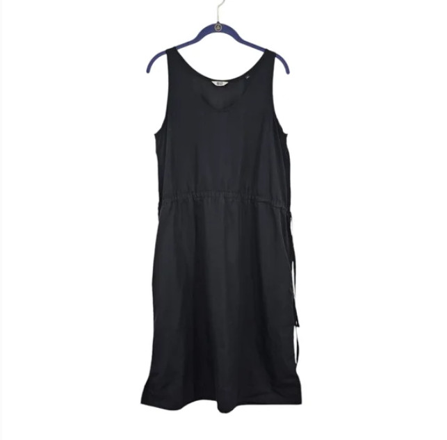 Uniqlo Women’s Sleeveless Drawstrings A-line Midi Dress Size L Scoop Neck Black