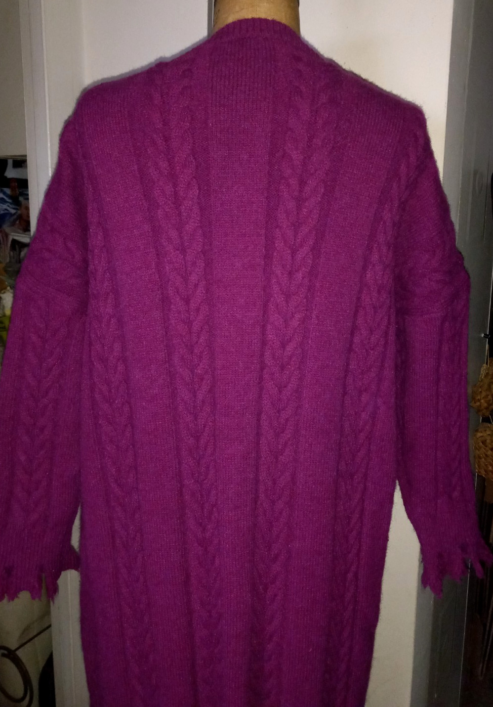 COZY! OVERSIZED PURPLE CABLE KNIT WOOL BLEND CHUNKY LONG DRESS SWEATER