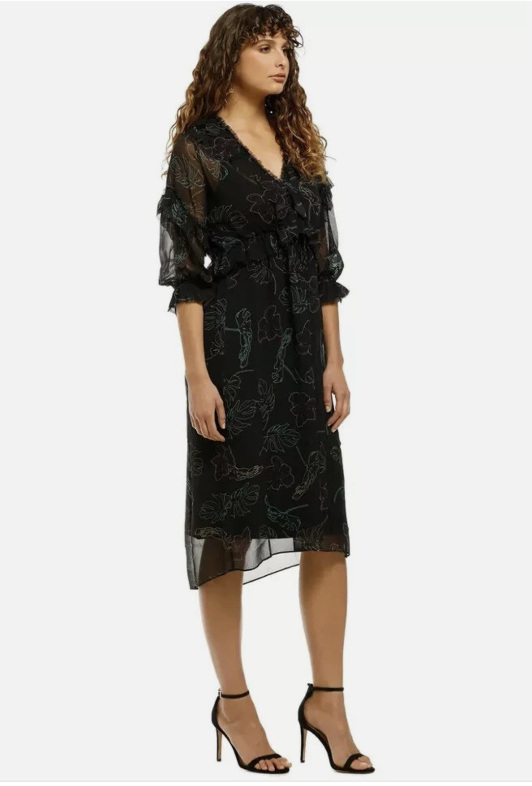Husk Dress Size AU 16 US 12 Lush Midi 100% Silk Black Multi Floral With Slip