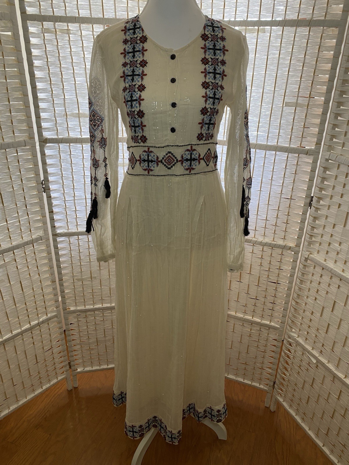 Raga Ivory Maxi Dress with Stunning Embroidery In Intricate Details Size XS
