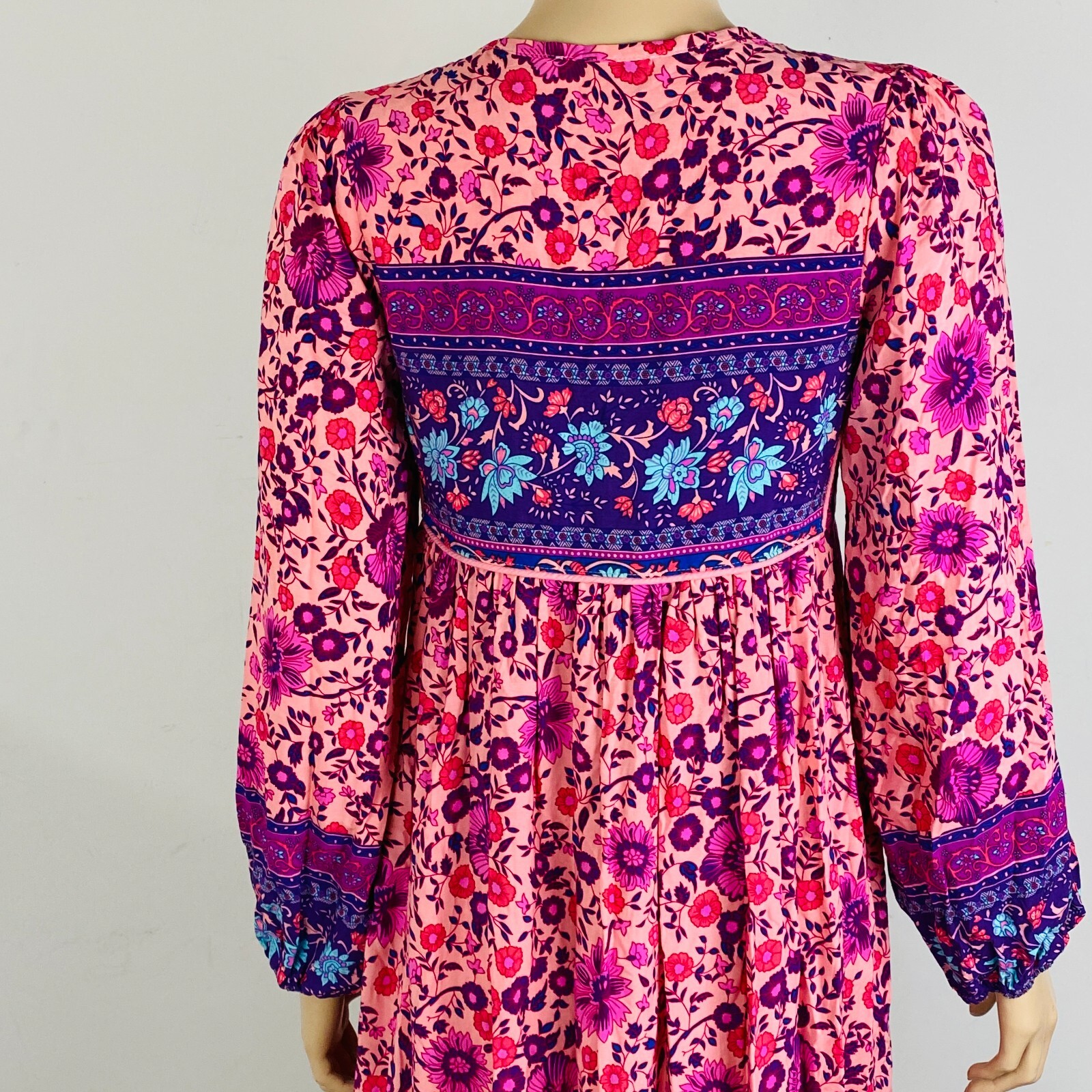 R Vivimos Bohemian Boho Style Paisley Floral Peasant Lounge Midi Dress S 4 / 6
