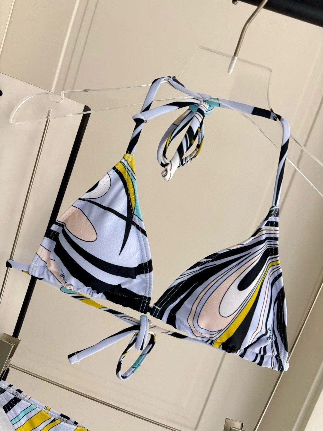 Emilio Pucci Pale Blue Multi Swirl Print Tie Side Two Piece Bikini Set
