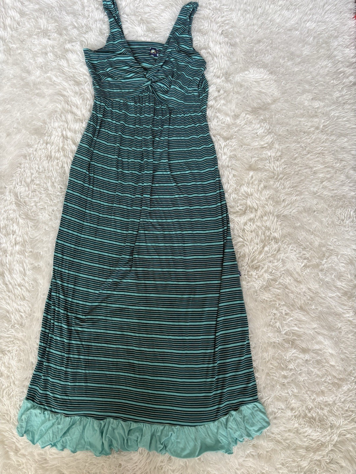 Kickee Pants Women’s L Green Striped Twist Front Maxi Sun Dress. Exc. Quality