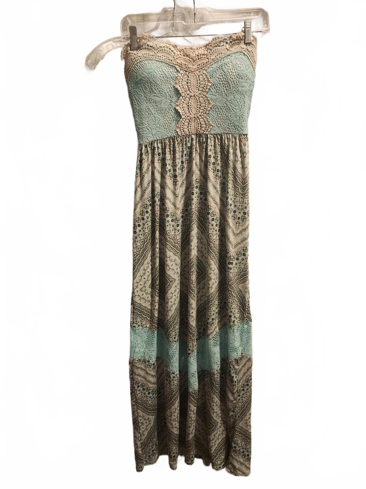 Y2K Vanity Lace Print Strapless Dress. Women’s Size Small. 52 inches long.
