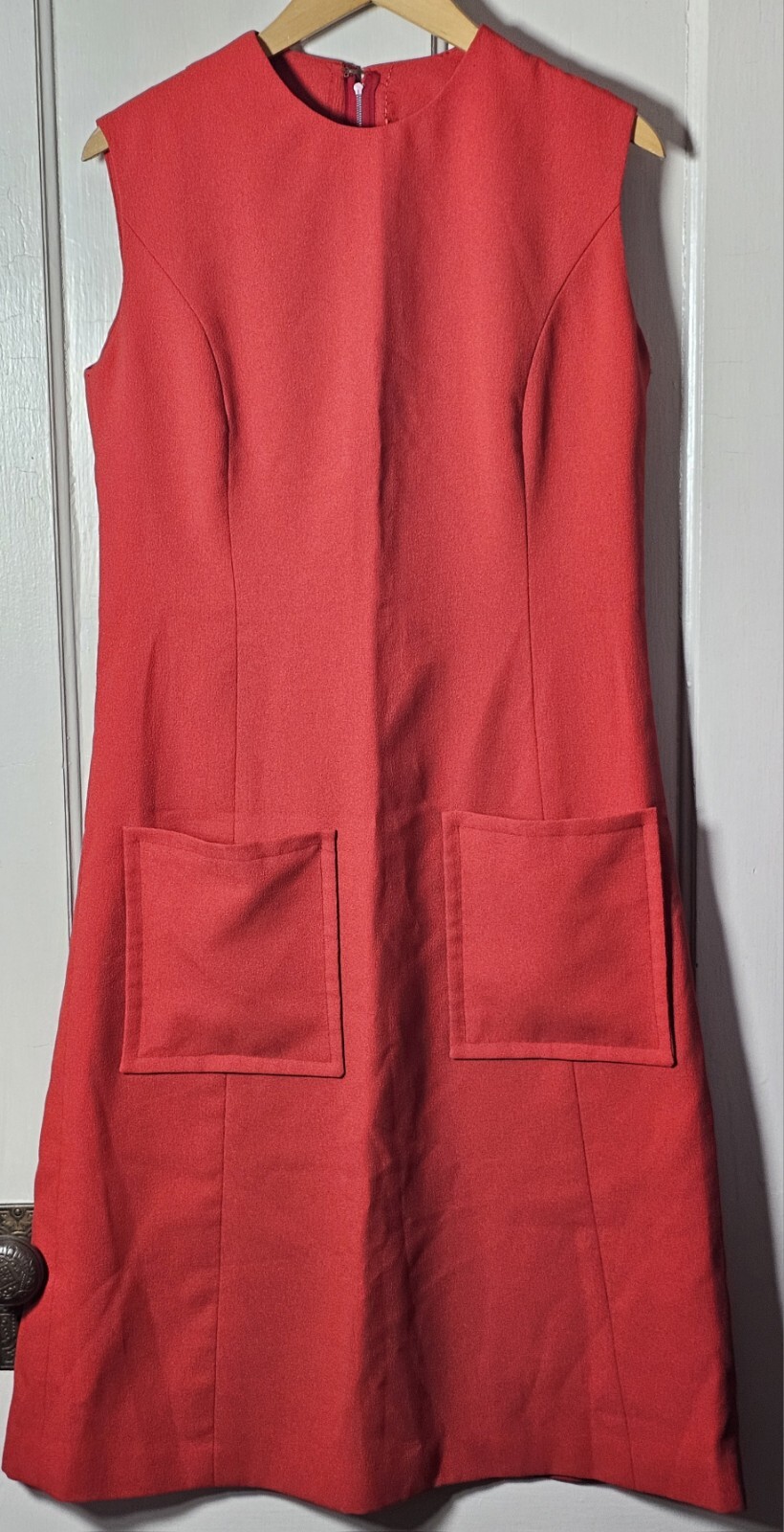 VTG 60’s Mod Shift Jumper Dress Size 38″ Chest Rust Sleeveless Pockets Handmade