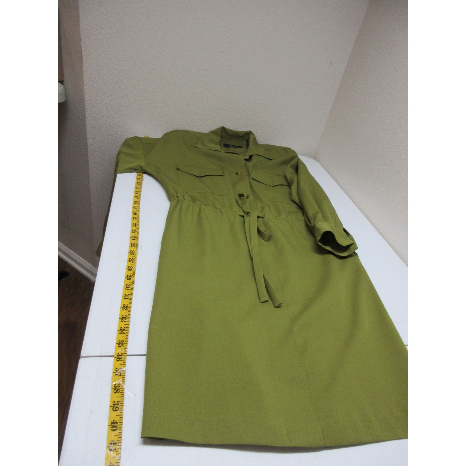Vintage Linda Allard for Ellen Tracy Dress Womens 6 Wool Button Front Tie Waist