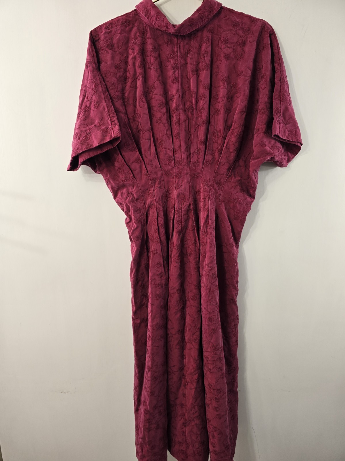 Soft Surroundings Embroidered SS Short Sleeve Tencel Midi Shirtdress Rich Berry