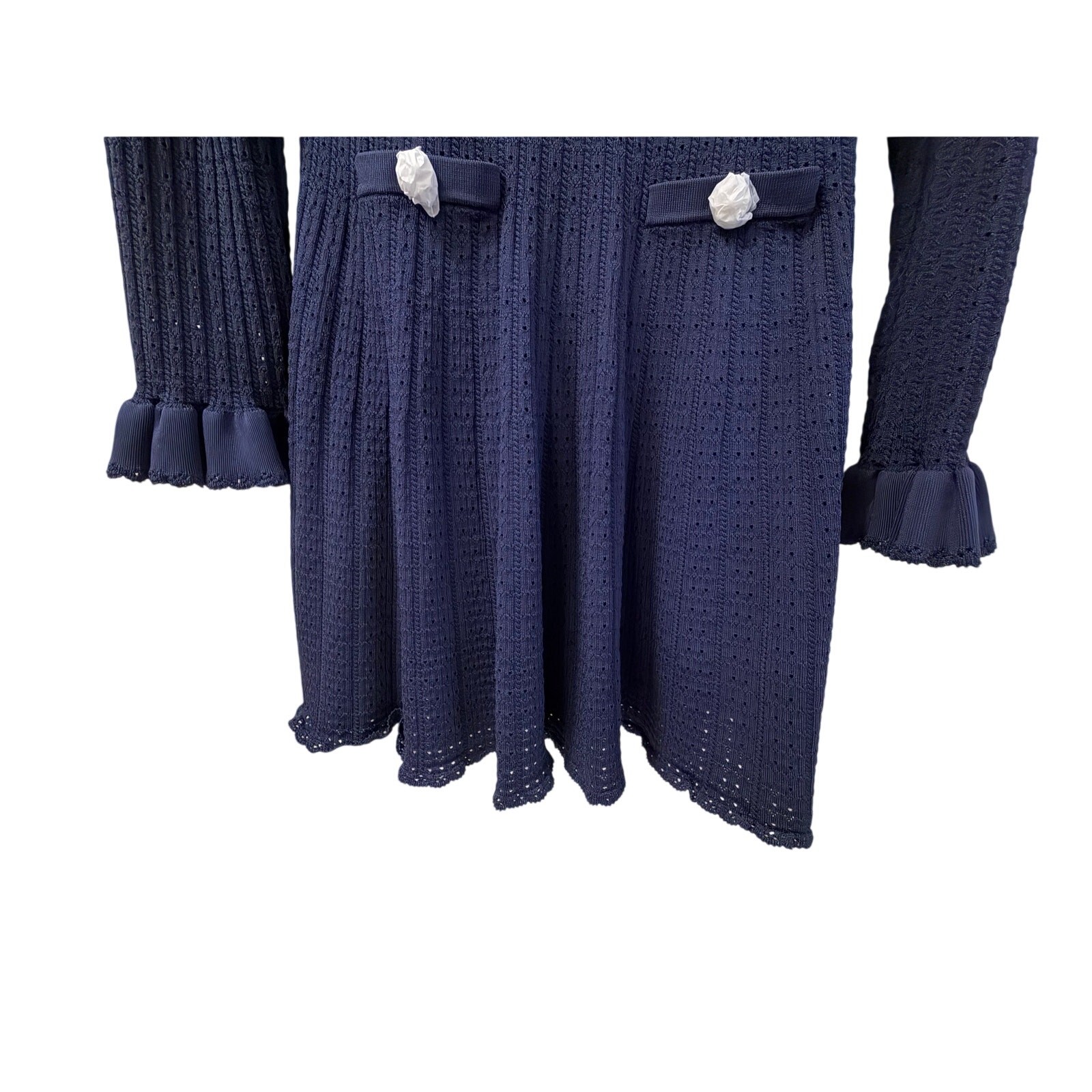 BNWT Navy Pointelle Knit Crochet Flower Mini Dress sz L from Harrod’s