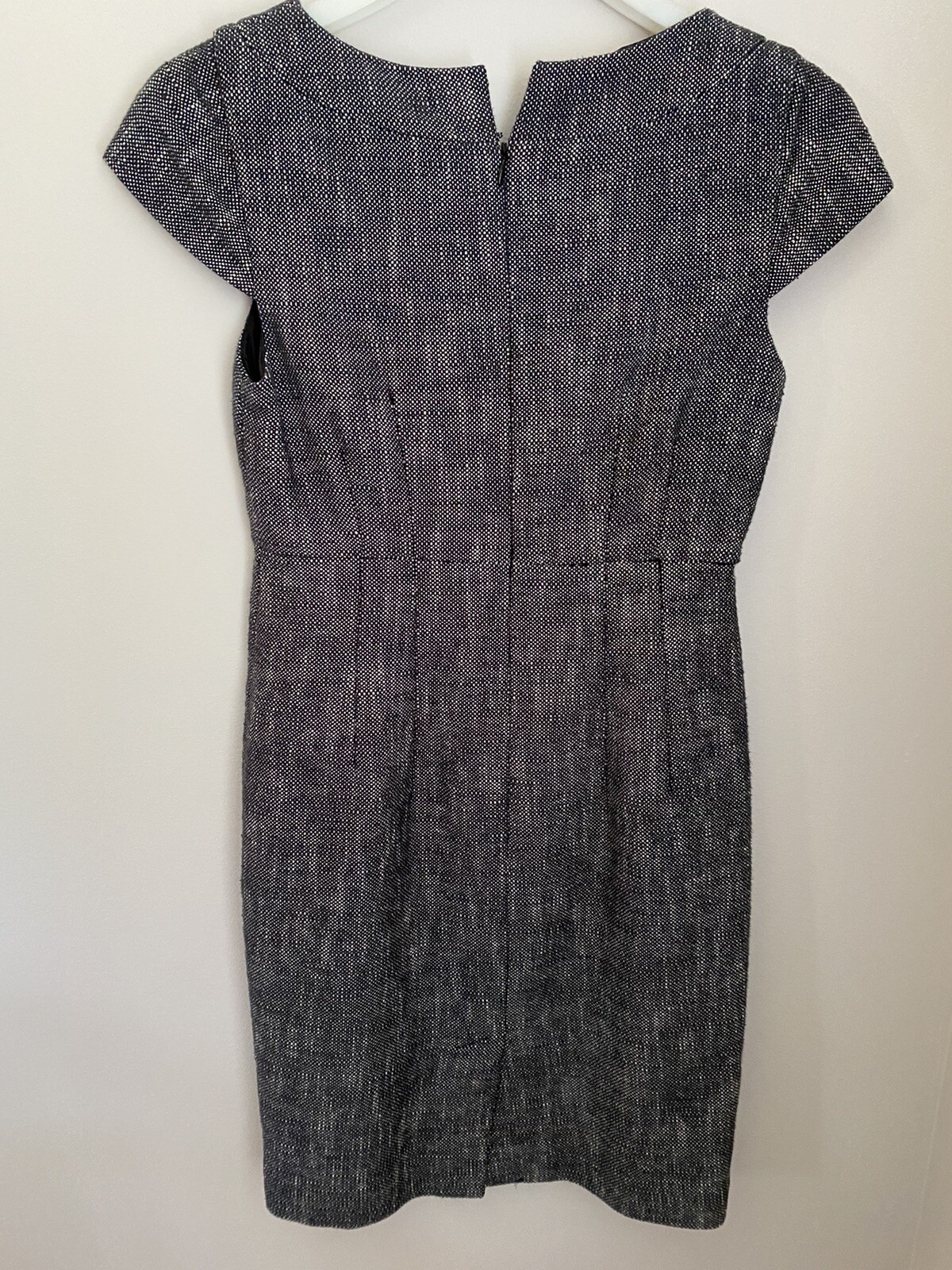 Italian Black Tweed Lined Dress Cap Sleeves Knee Length Office Siren Sz 4