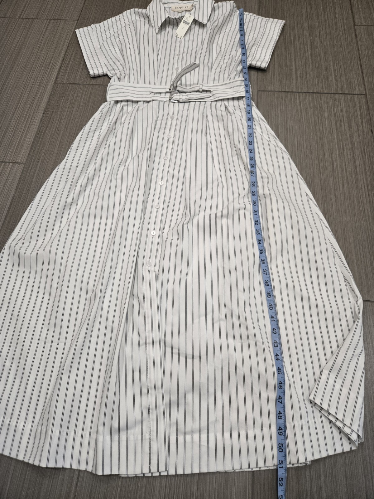 Anthropologie Exquise Large Tobie Double Buckle Pleated Shirt Dress White Black