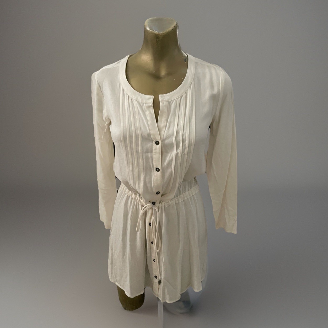 Ella Moss Pintuck Ivory Rayon Cottagecore Dress Size XS