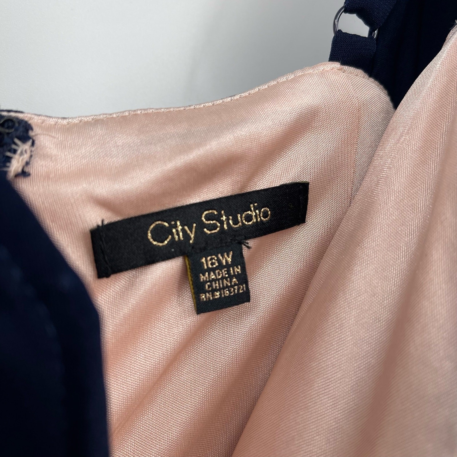 CITY STUDIO Trendy Off-The-Shoulder Slit Gown 16W Navy Blue Rose Pink NWT