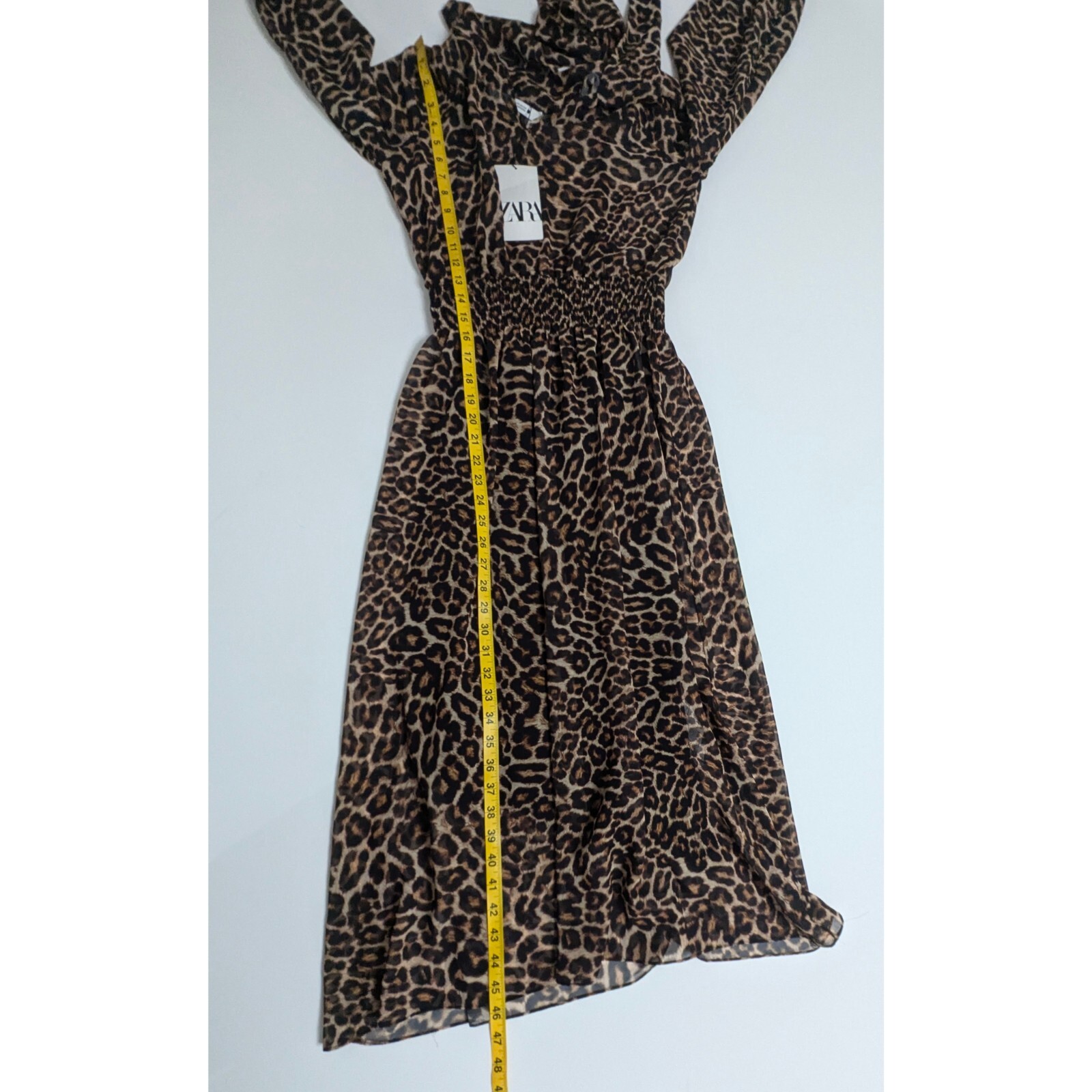 ZARA Cheetah Print Long Dress With Neck Tie Women’s Size XS