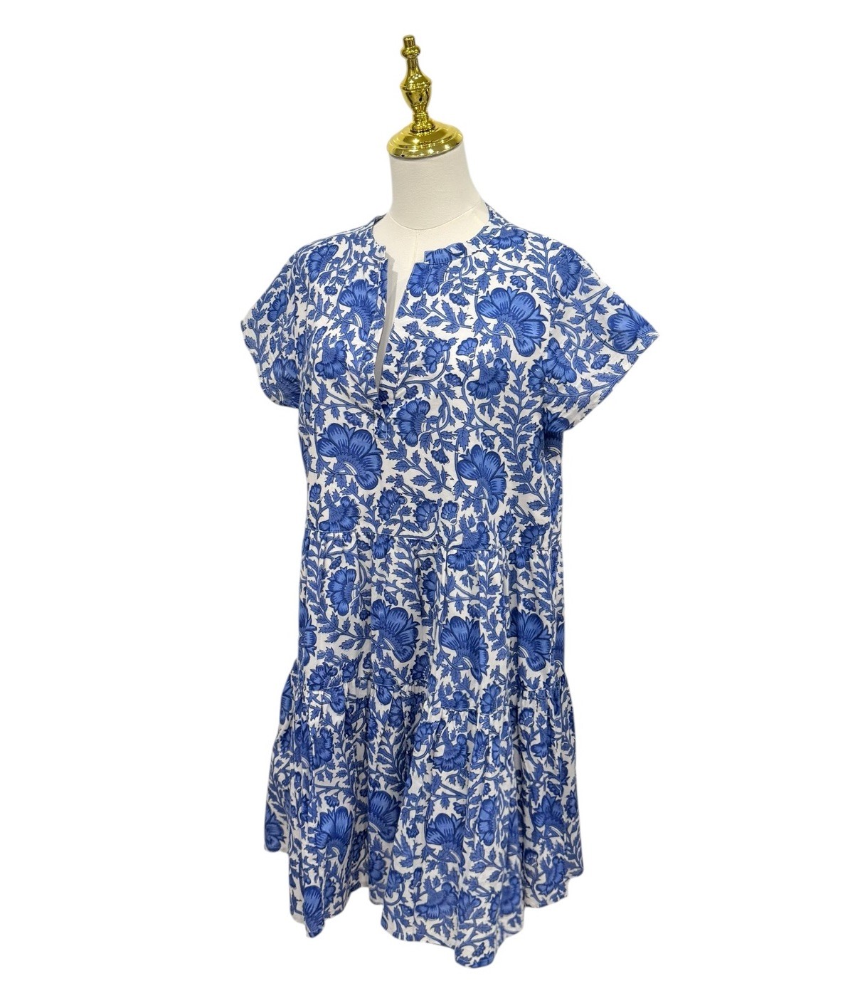 Jude Connally Large Maddie Sapphire Blue Floral Cotton Voile Short Dress NWT