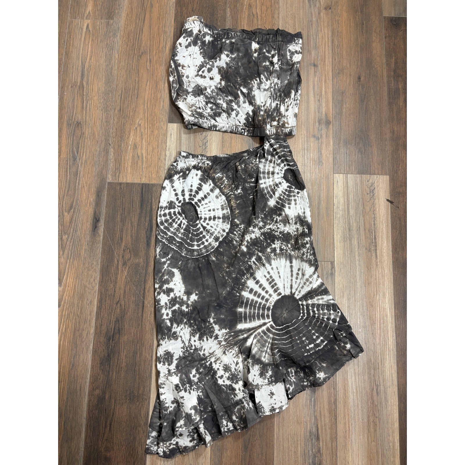 Stark X Small Florance Tie Dye Strapless Dress Gray Cotton Cut Out Asymmetrical