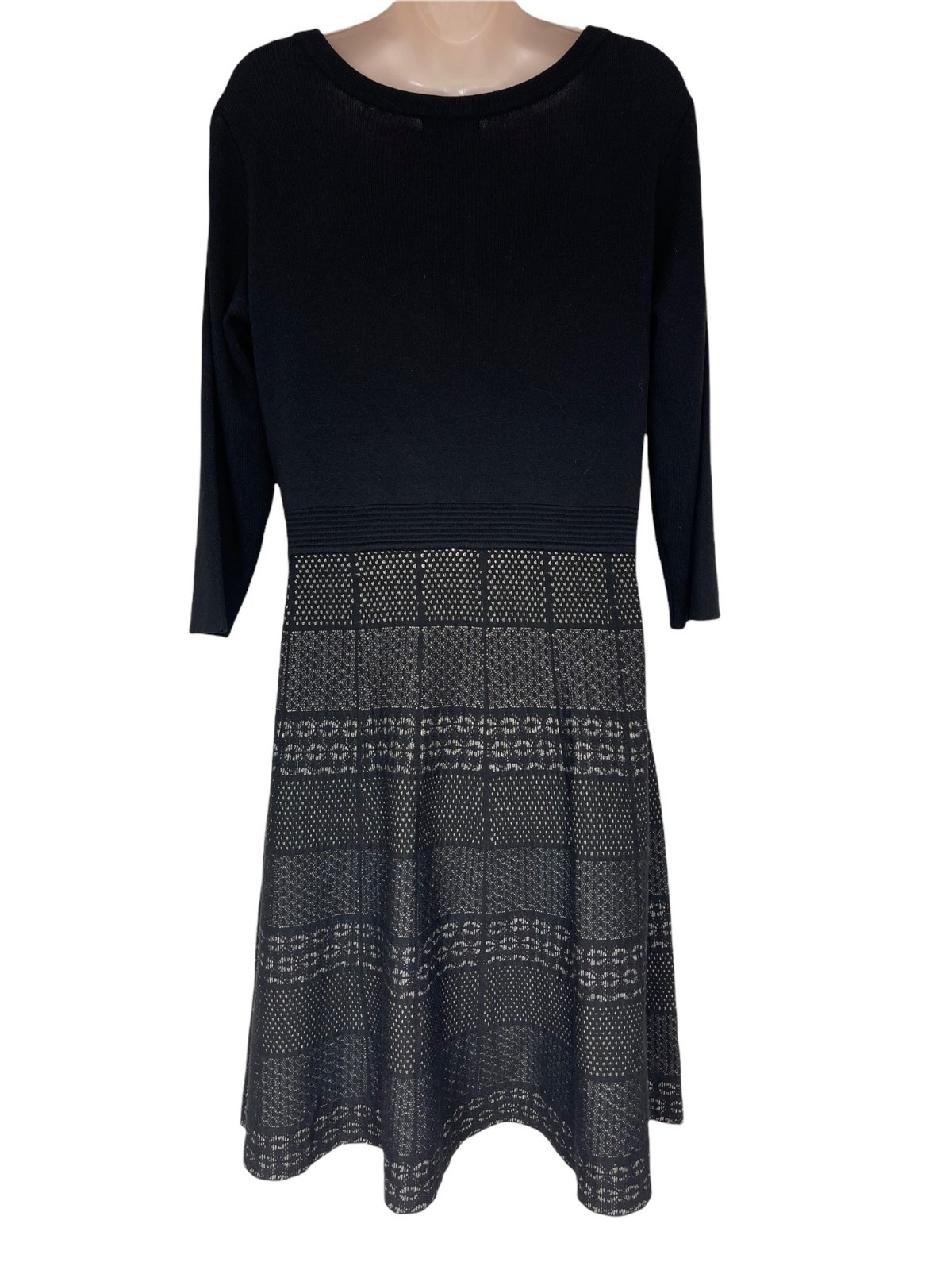Roz & Ali Black Fit & Flare Knit Sweater Dress Size L Fall Winter Evening Office