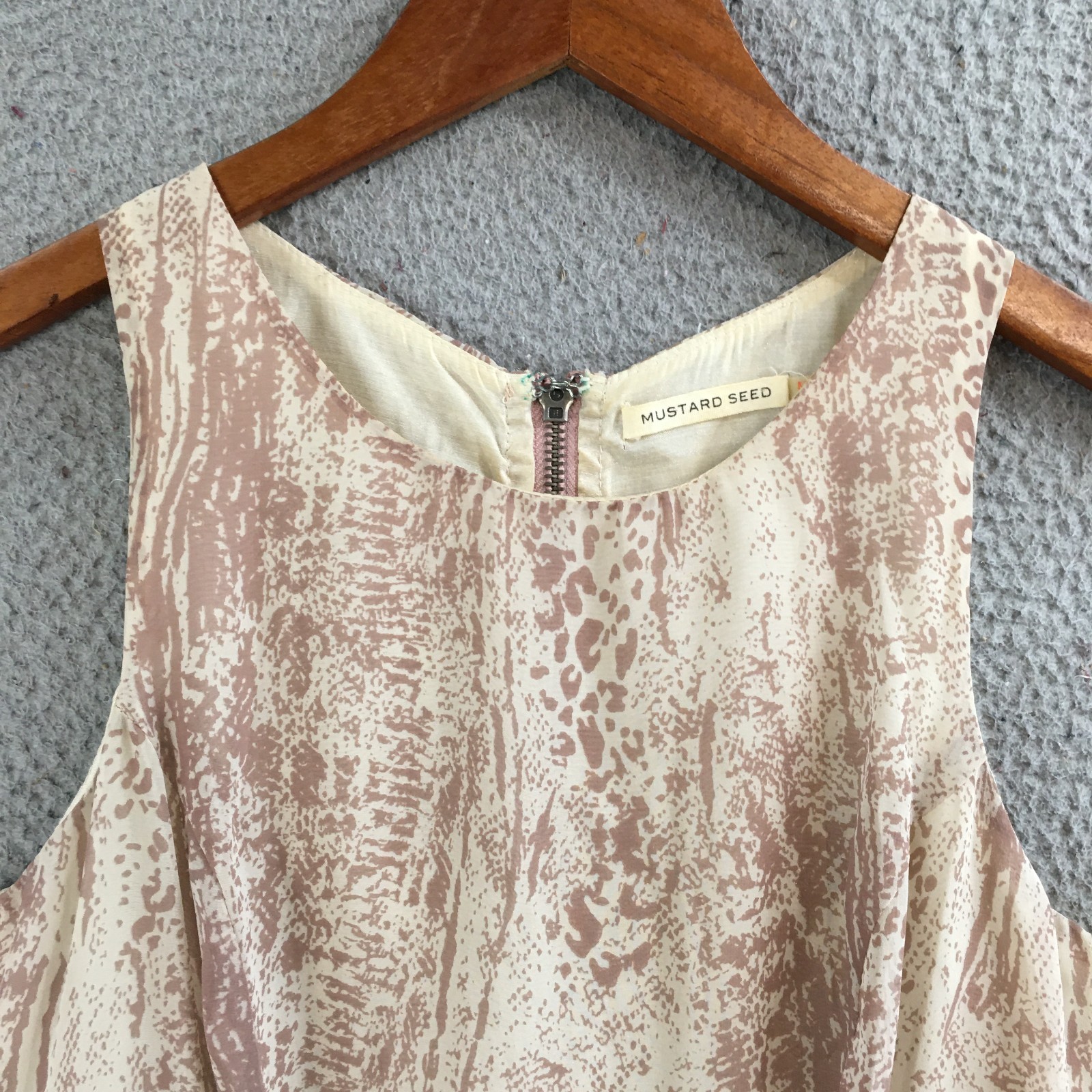 Mustard Seed Asymmetrical Draped Dress Womens M Sleeveless Snake Print Beige
