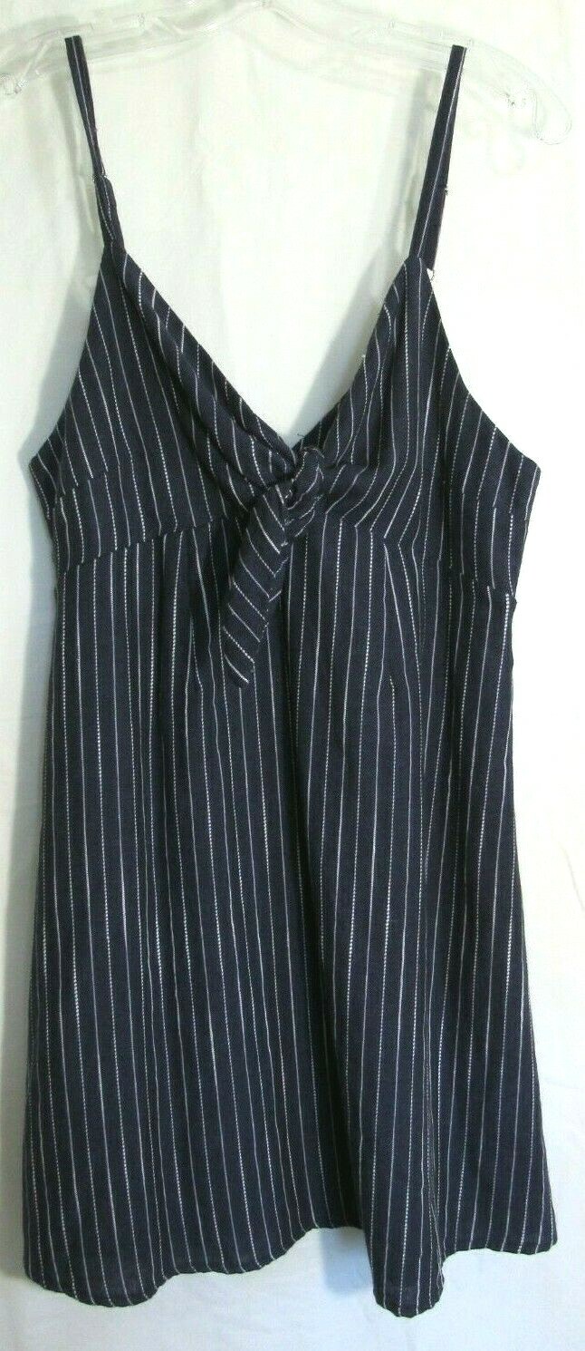 By Together Blue White Striped Tie Front Linen Lined Sleeveless Dress Size M NWT