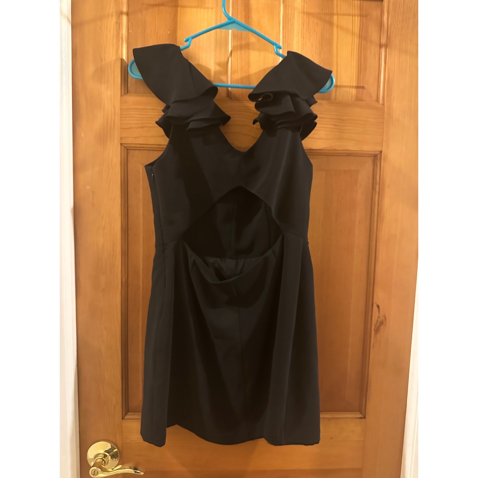 Amanda Uprichard Black Ruffle Shoulder Back Cutout Mini Dress Womens Large