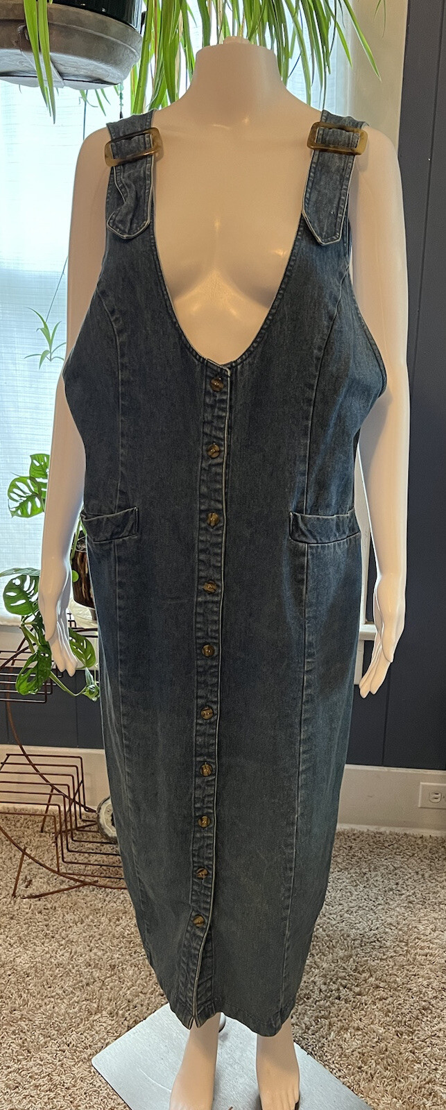 Vintage Jean Mom Tortoise Buckle Denim Dress 1990s Truly Yours Button 16