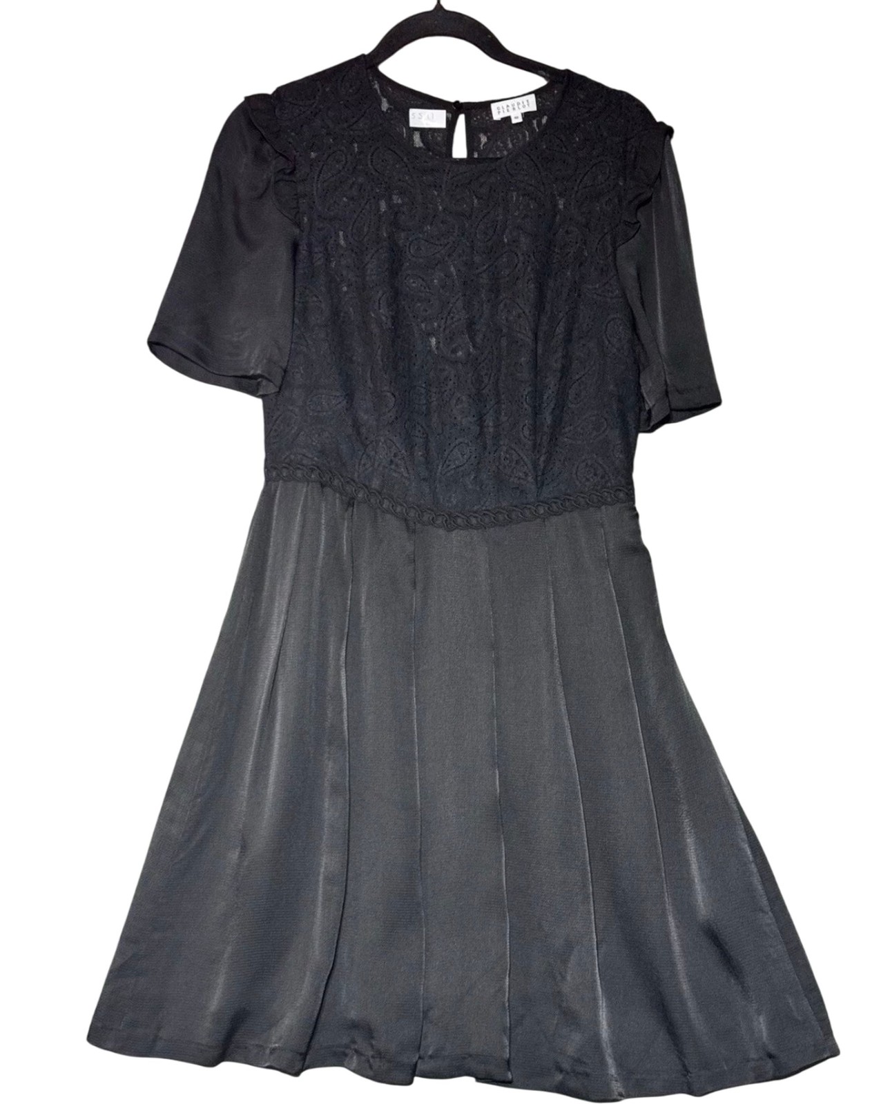 Claudie Pierlot Rejane Dress Womens Size 40 UK 12 Black Lace Pleated Midi
