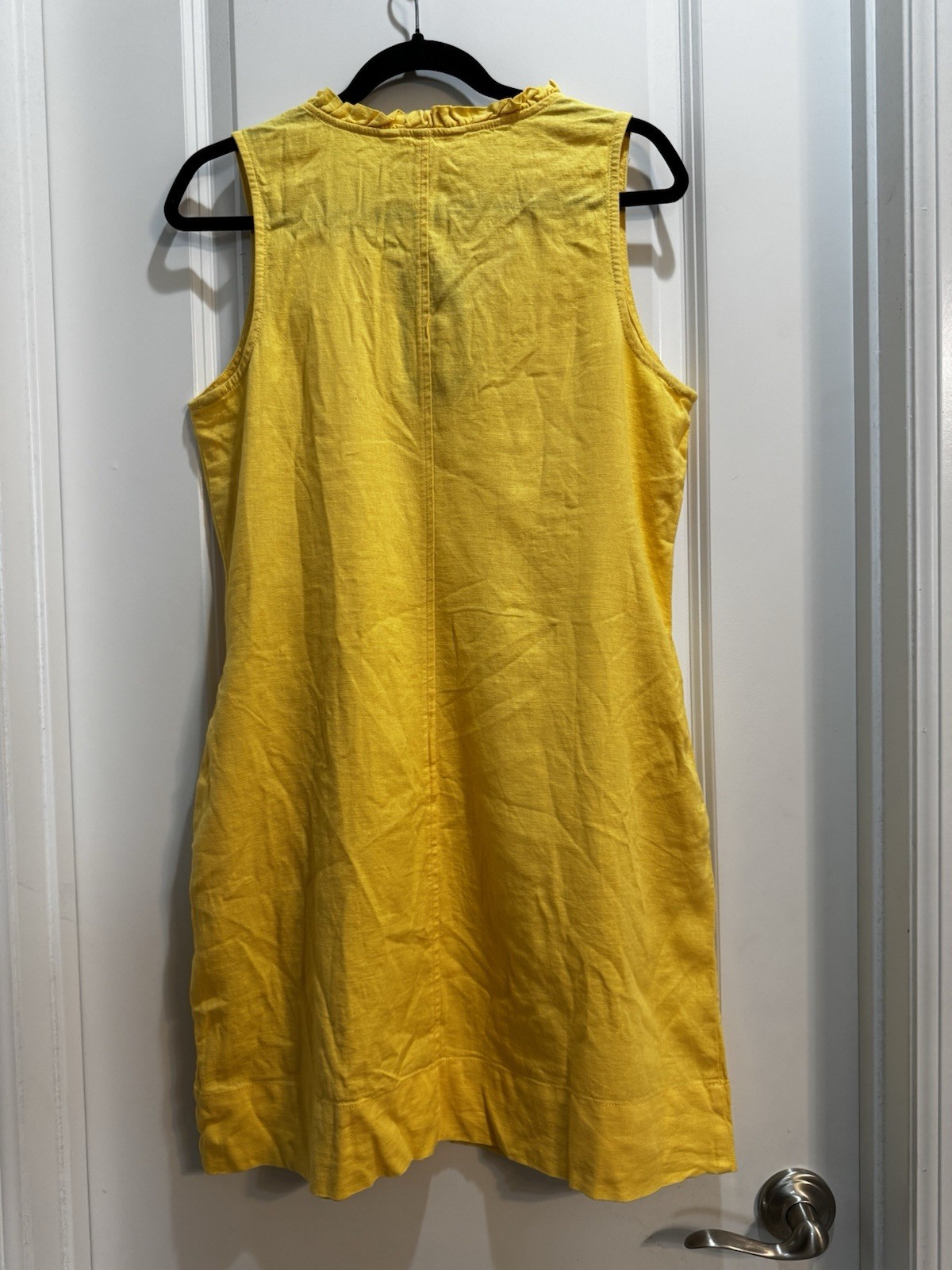 NWT Briggs Yellow Linen Blend V-neck Ruffled Sleeveless Dress Med Slide Pockets