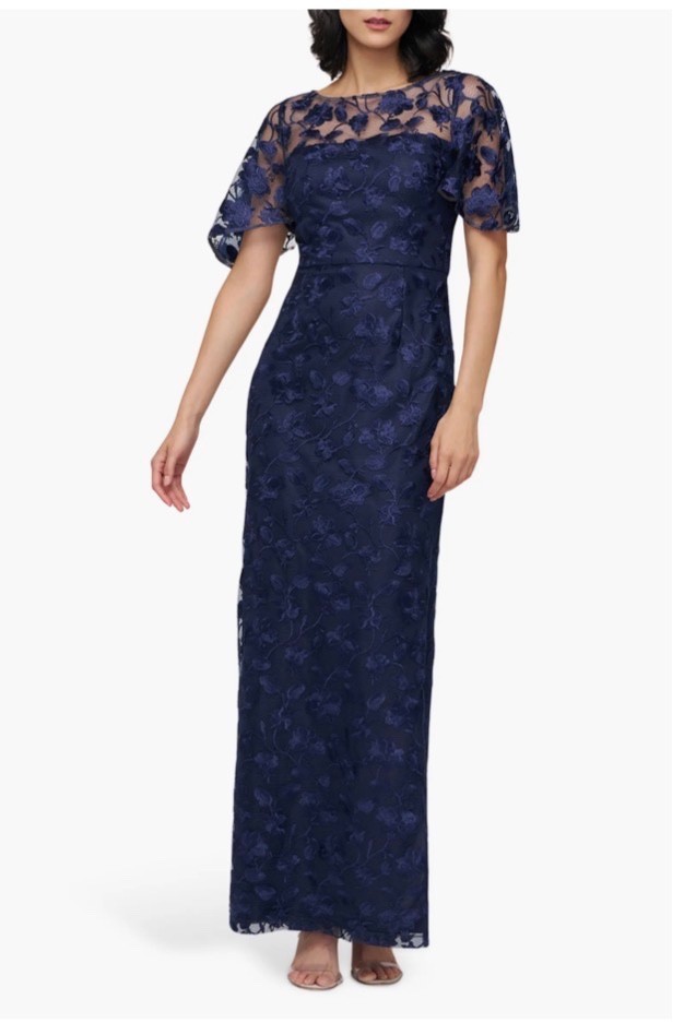 NEW! JS Collections Brooke Floral Embroidered Column Gown Navy [SIZE 0] #J1988