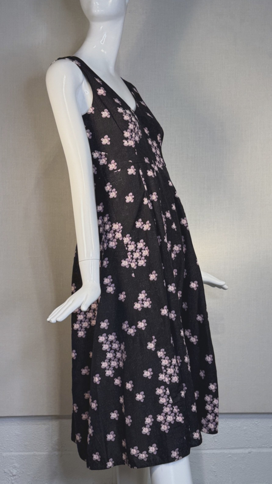 2014 MARNI Cherry Blossom Print Viscose Linen Deep V-Neck Sun Dress SIZE IT38 S