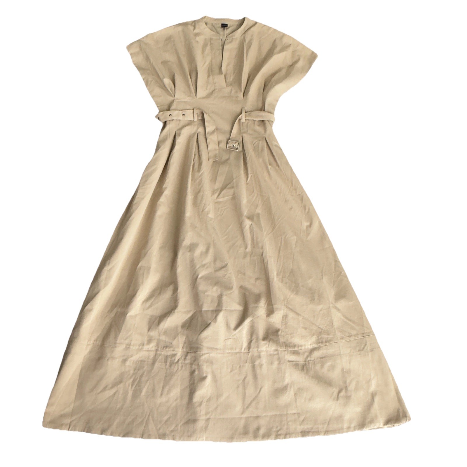 New Aveloria Minimalist Tan Belted Structured Retro Style Work Dress Women’s SM
