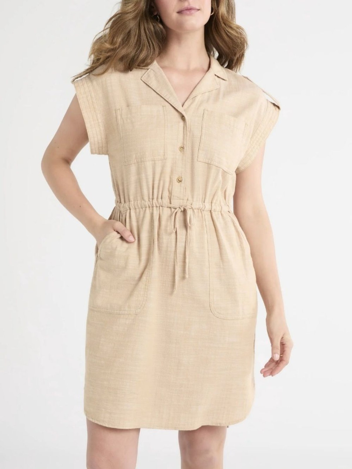 Light Tan Button Front Drawstring Utility Shirt Dress size XXL 20 NWT