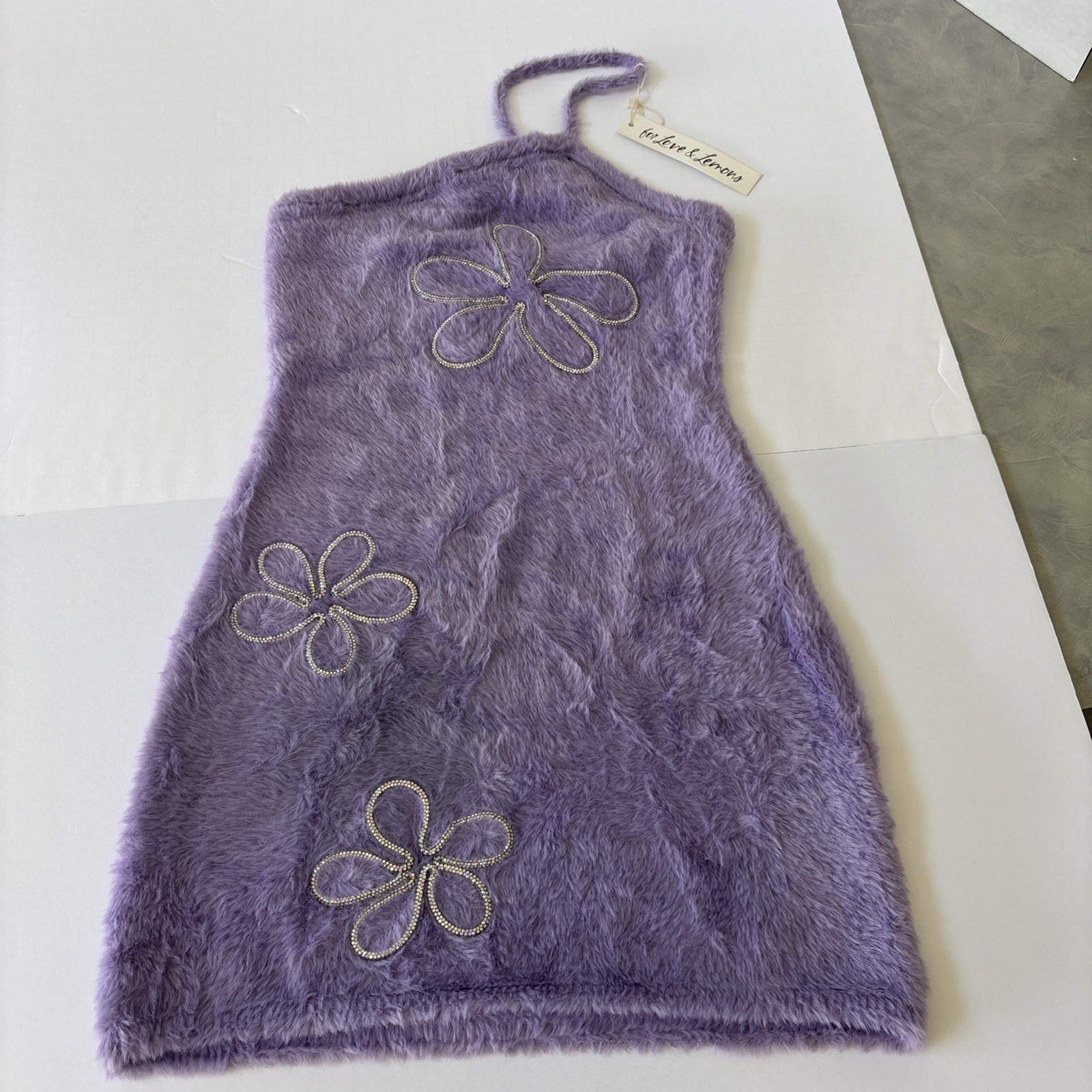 NWT For Love & Lemons Purple Mini Dress Fuzzy Size M RN#134985 CODE# YKJ1007