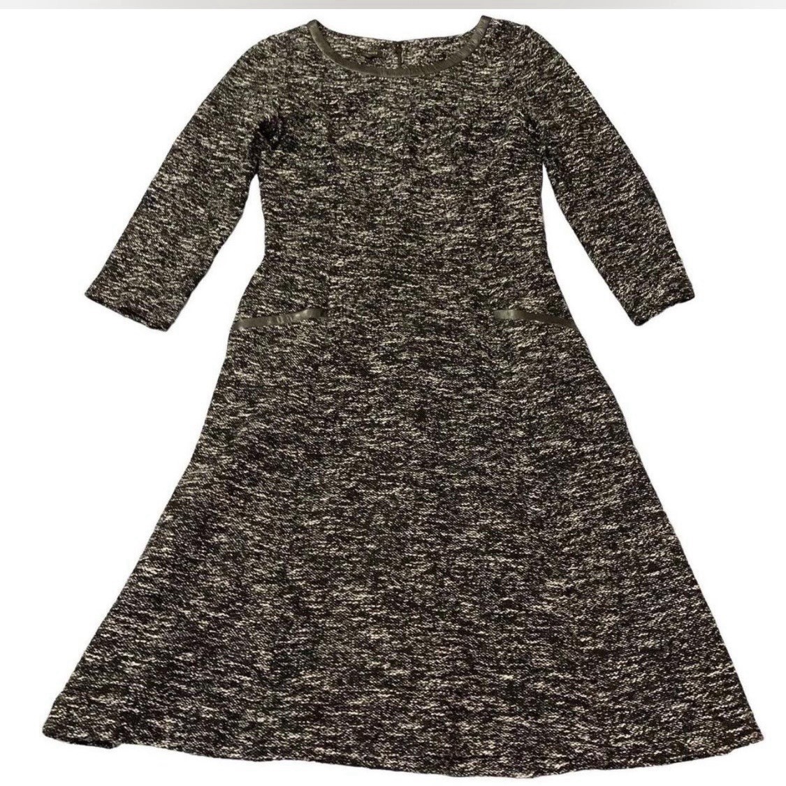 Talbots Dress Sz 2 Gray & Black A-Line Acrylic Blend Tweed Granny Witchy Goth