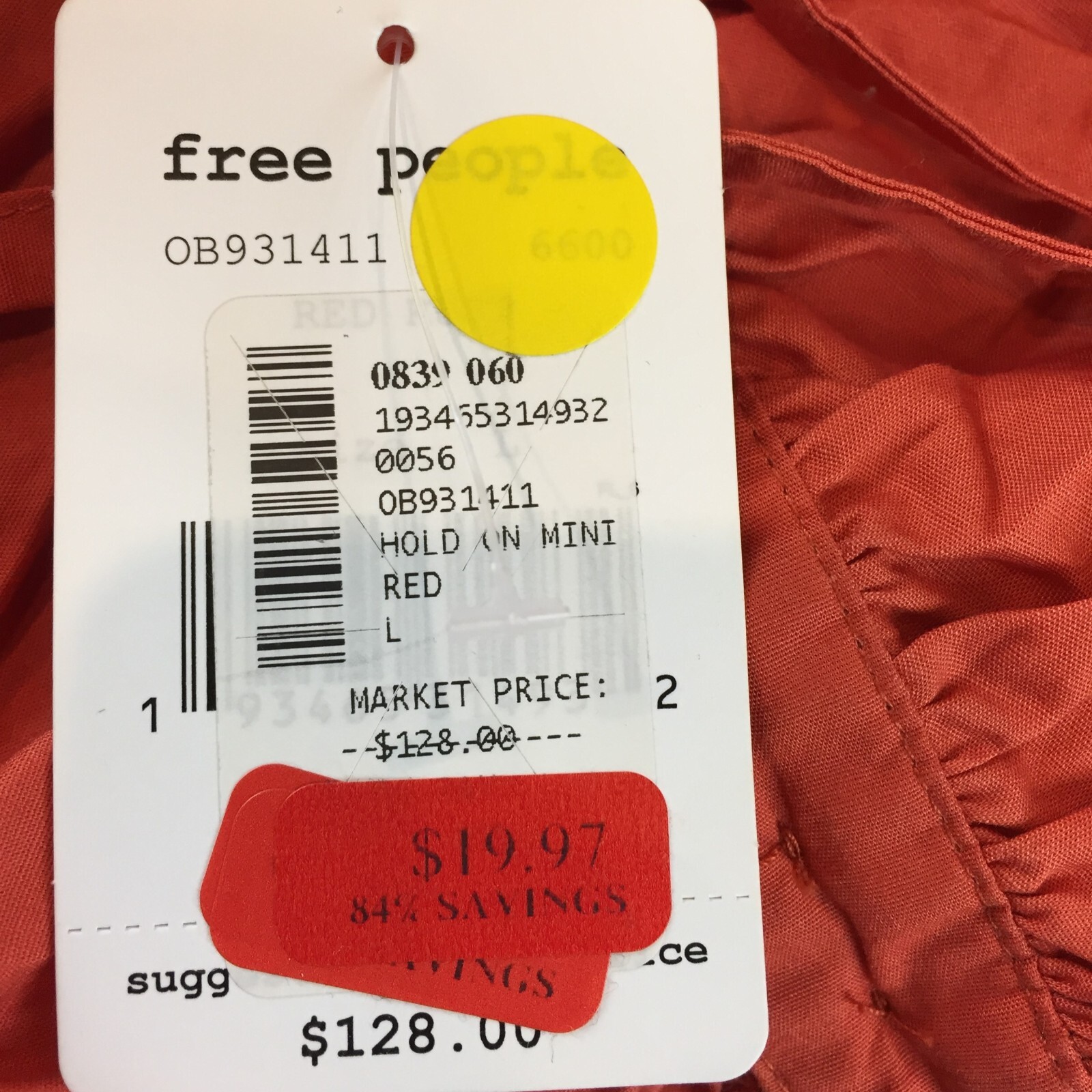 Free People Hold On Mini Dress Red Rust Size L Smocked Ruched Button Front NWT