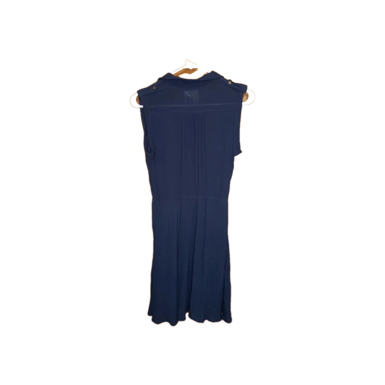 L8ter Medium M Navy Blue Button Up Sleeveless Short Dress Elastic Waist