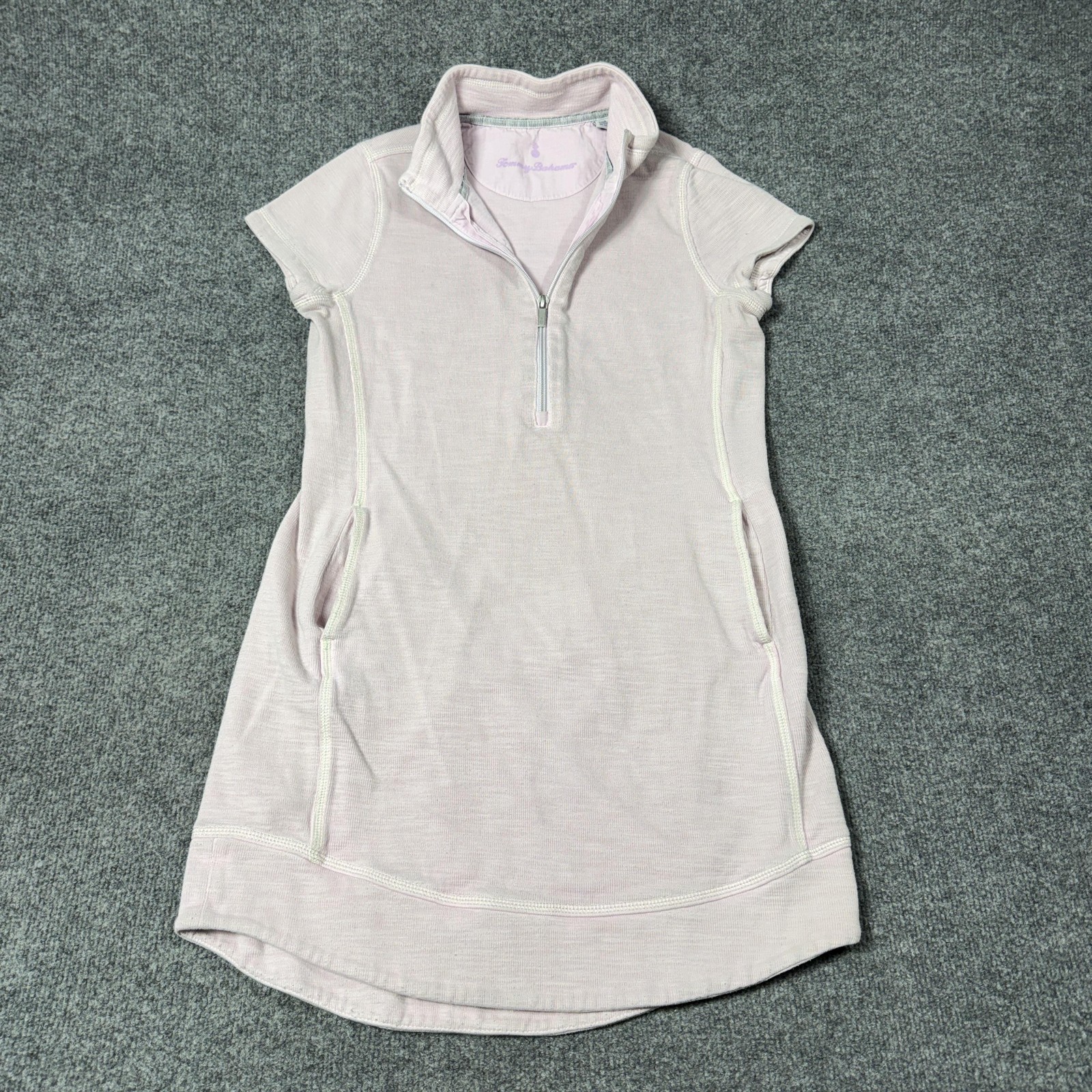 Tommy Bahama Dress Womens Small Pink Short Sleeve Collared Half Zip Knit Pockets