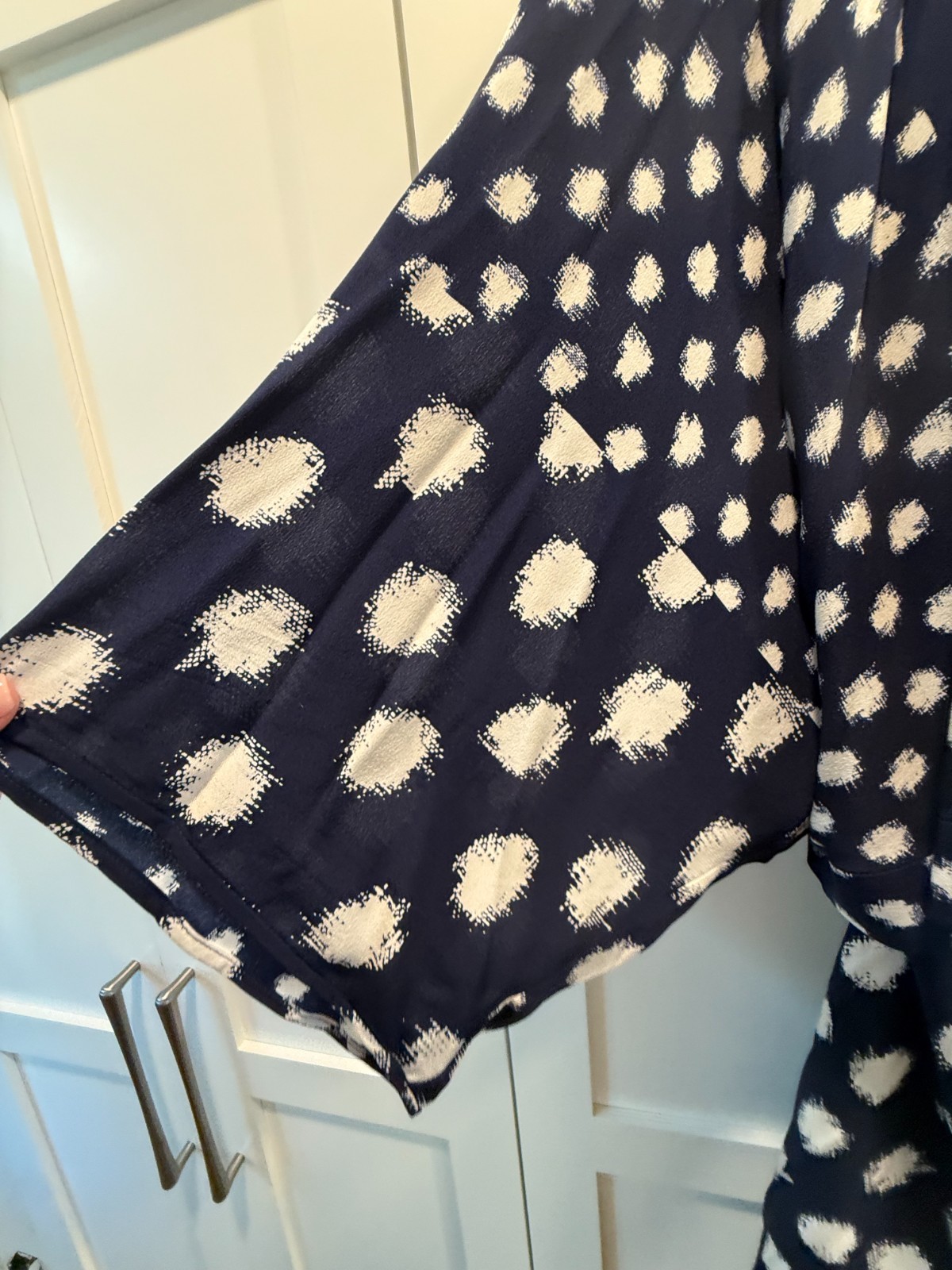 Diane Von Furstenberg Navy Cream Geometric Print Partial Wrap Dress XL EUC