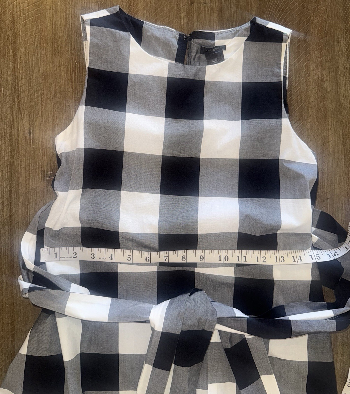 Ann Taylor Black White Gingham Plaid Tie Waist Midi Sleeveless Dress Cotton XS
