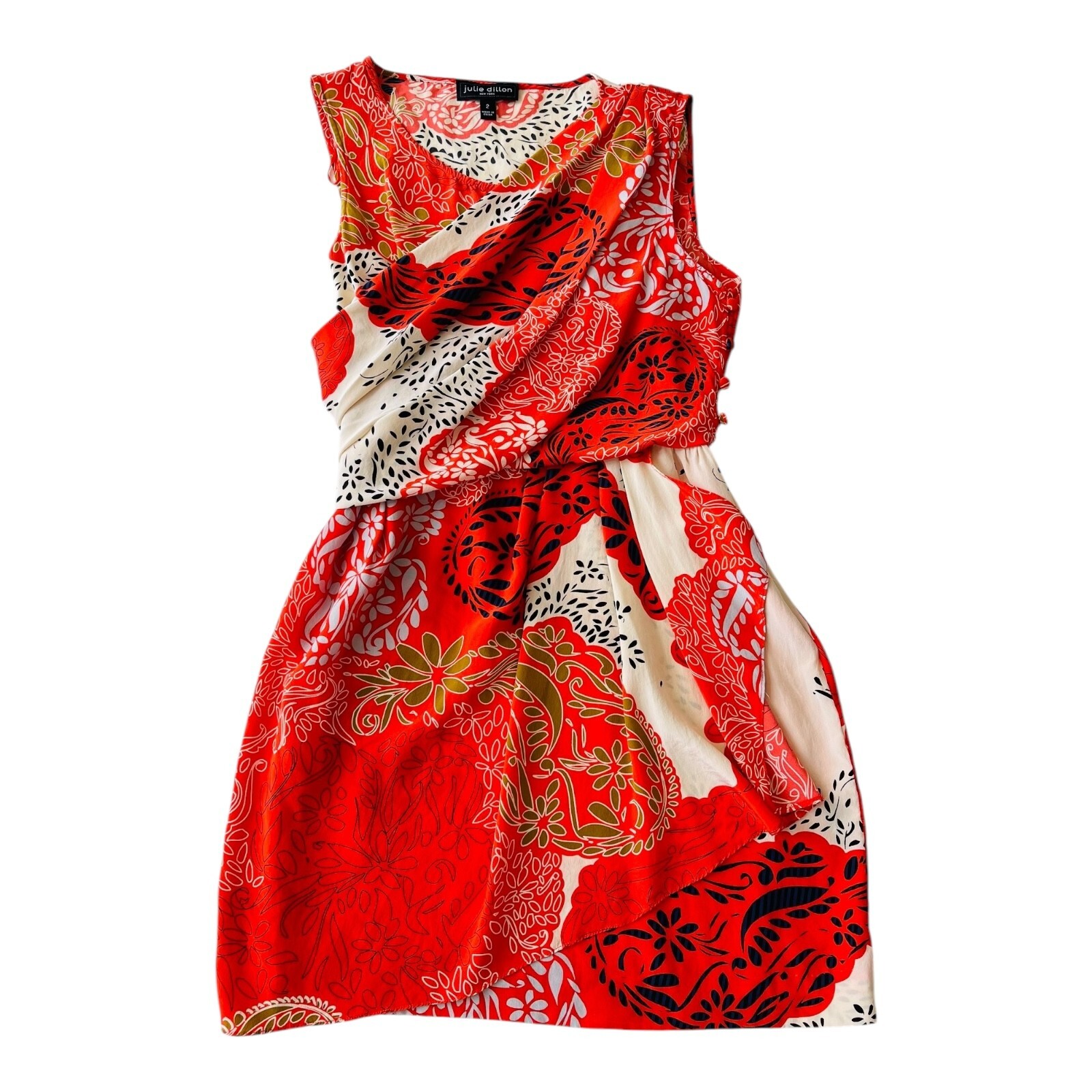 Julie Dillon Dress Silk Draped Orange Sheath Women’s Size 2 100% Silk