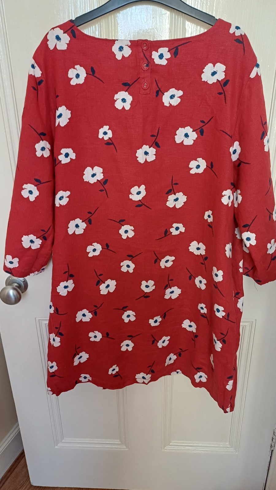 SALE Seasalt Sol Blaze red & white 100% Linen Tunic Dress Labelled UK 16 Floral